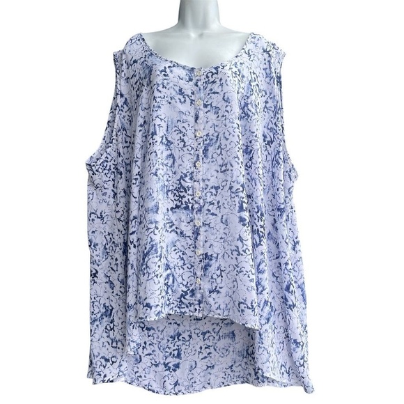 Woman Within Tops - Woman Within Floral Sleeveless Top Plus 4X Blue Button Front Chiffon Blouse